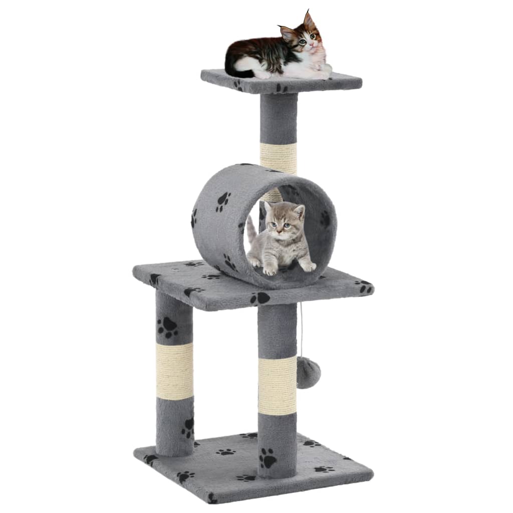 vidaXL Ansamblu pisici, stâlpi funie sisal, 65 cm imprimeu lăbuțe, gri vidaXL