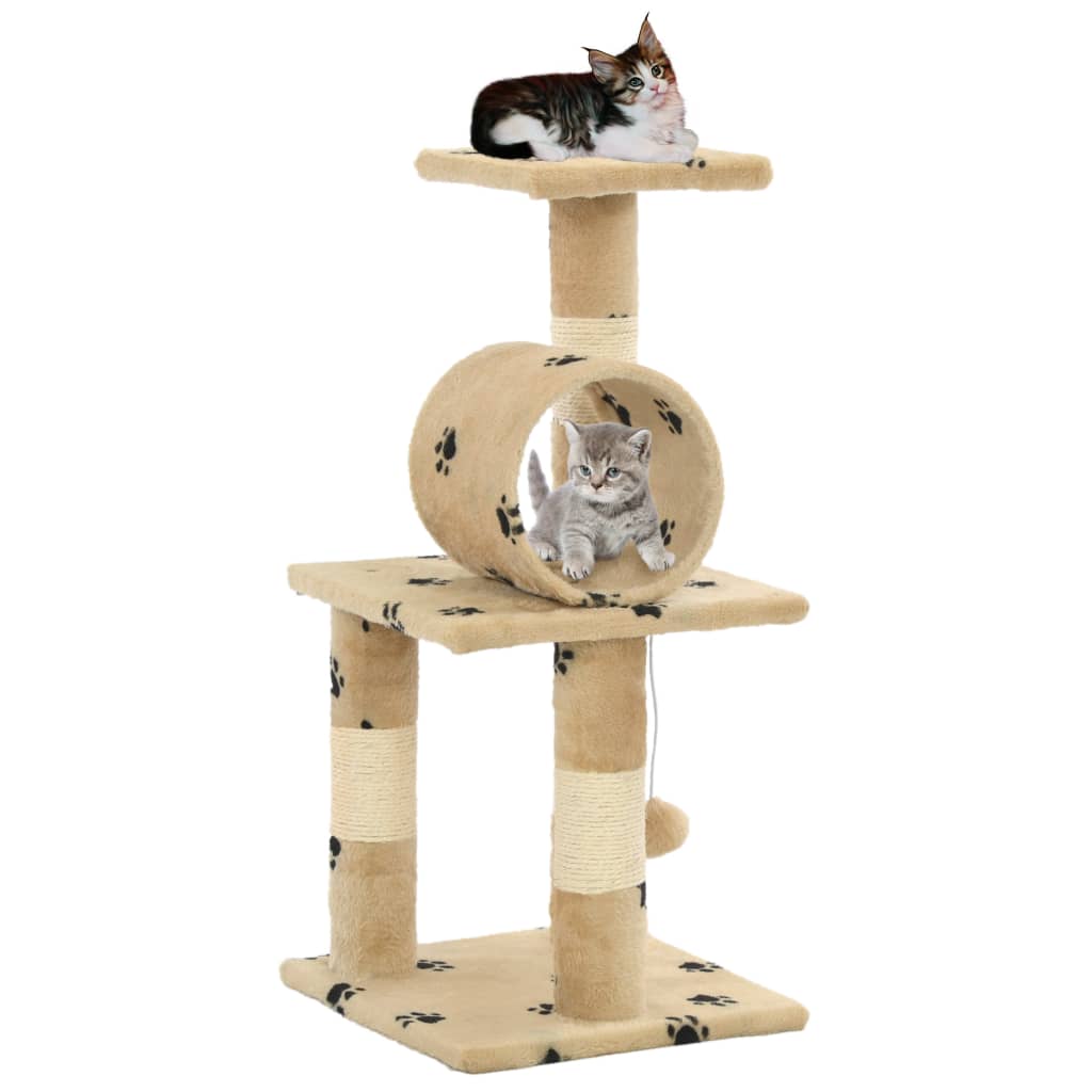 vidaXL Ansamblu pisici, stâlpi funie sisal, 65 cm imprimeu lăbuțe, bej vidaxl.ro