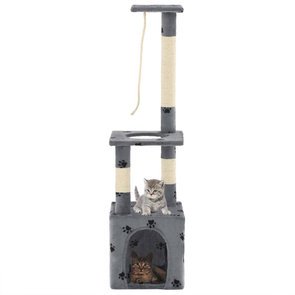 vidaXL Ansamblu pisici, stâlpi funie sisal, 109 cm imprimeu lăbuțe gri vidaxl.ro