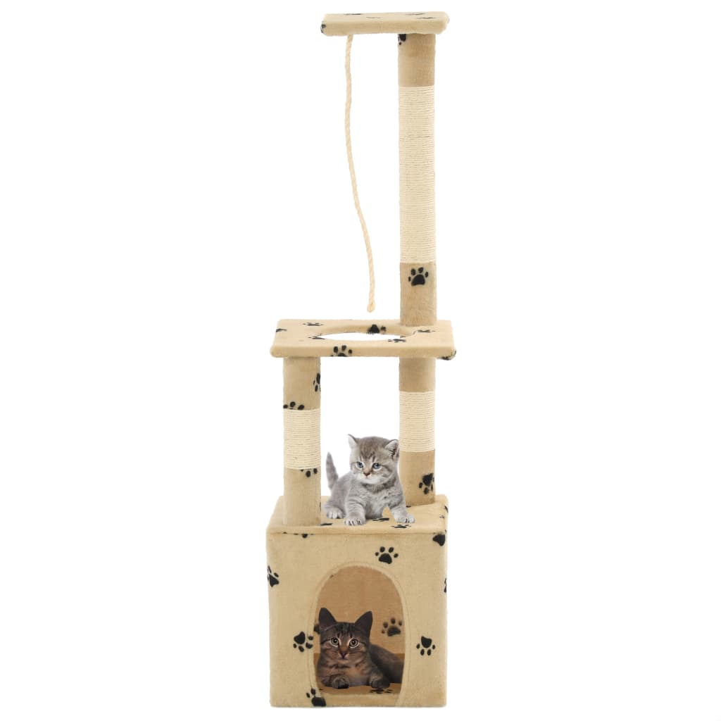 vidaXL Ansamblu pisici, stâlpi funie sisal 109 cm imprimeu lăbuțe, bej vidaXL