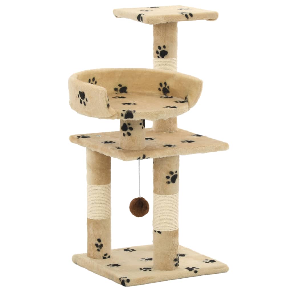Katzen-Kratzbaum mit Sisal-Säulen 65 cm Pfoten-Aufdruck Beige kaufen