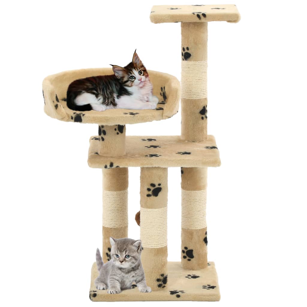 Katzen-Kratzbaum mit Sisal-Säulen 65 cm Pfoten-Aufdruck Beige kaufen 2