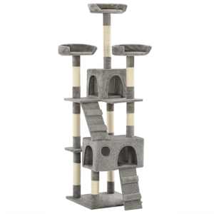 Mačje drevo s praskalniki iz sisala 170 cm sive barve