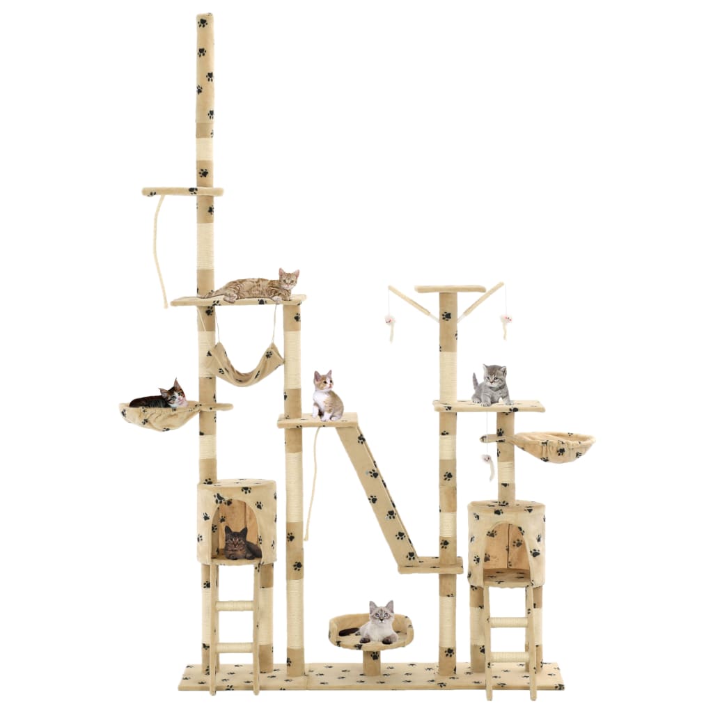 vidaXL Ansamblu pisici cu funie sisal, 230-250 cm imprimeu lăbuțe, bej 230-250