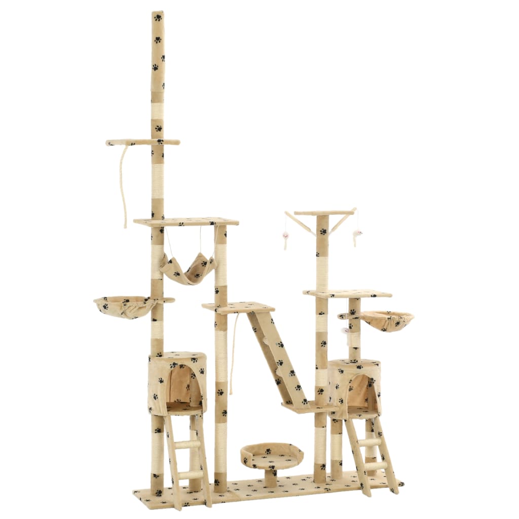 vidaXL Ansamblu pisici cu funie sisal, 230-250 cm imprimeu lăbuțe, bej 