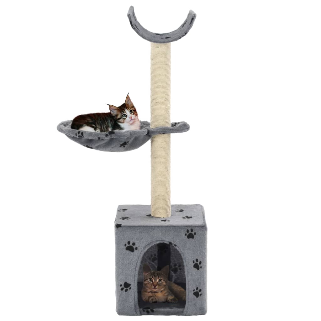 vidaXL Cat Tree with Sisal Scratching Posts 105 cm Paw Prints Grey