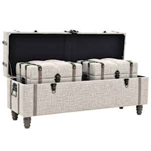 Sada úložných lavic 3 kusy masivní dřevo a ocel 112x37x45 cm - obrázek 9
