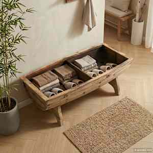 Klop za shranjevanje iz trdnega lesa in blaga 103x51x44 cm