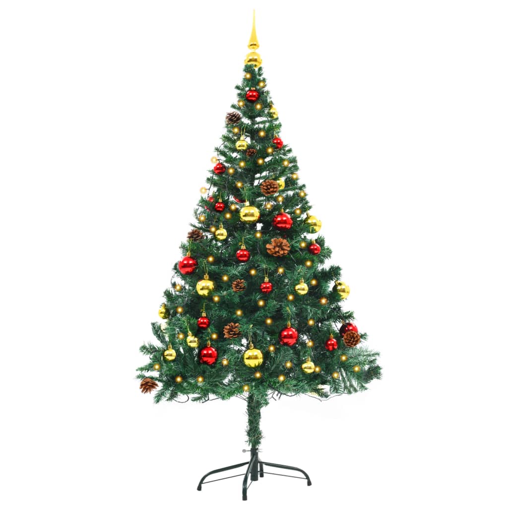 vidaXL Künstlicher Weihnachtsbaum Geschmückt Kugeln LEDs 150 cm Grün