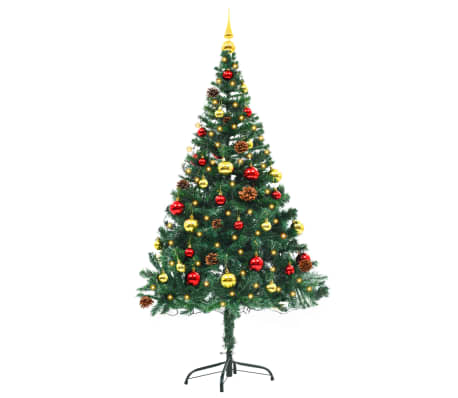vidaXL Umělý vánoční stromek ozdobený s baňkami a LED 150 cm zelený