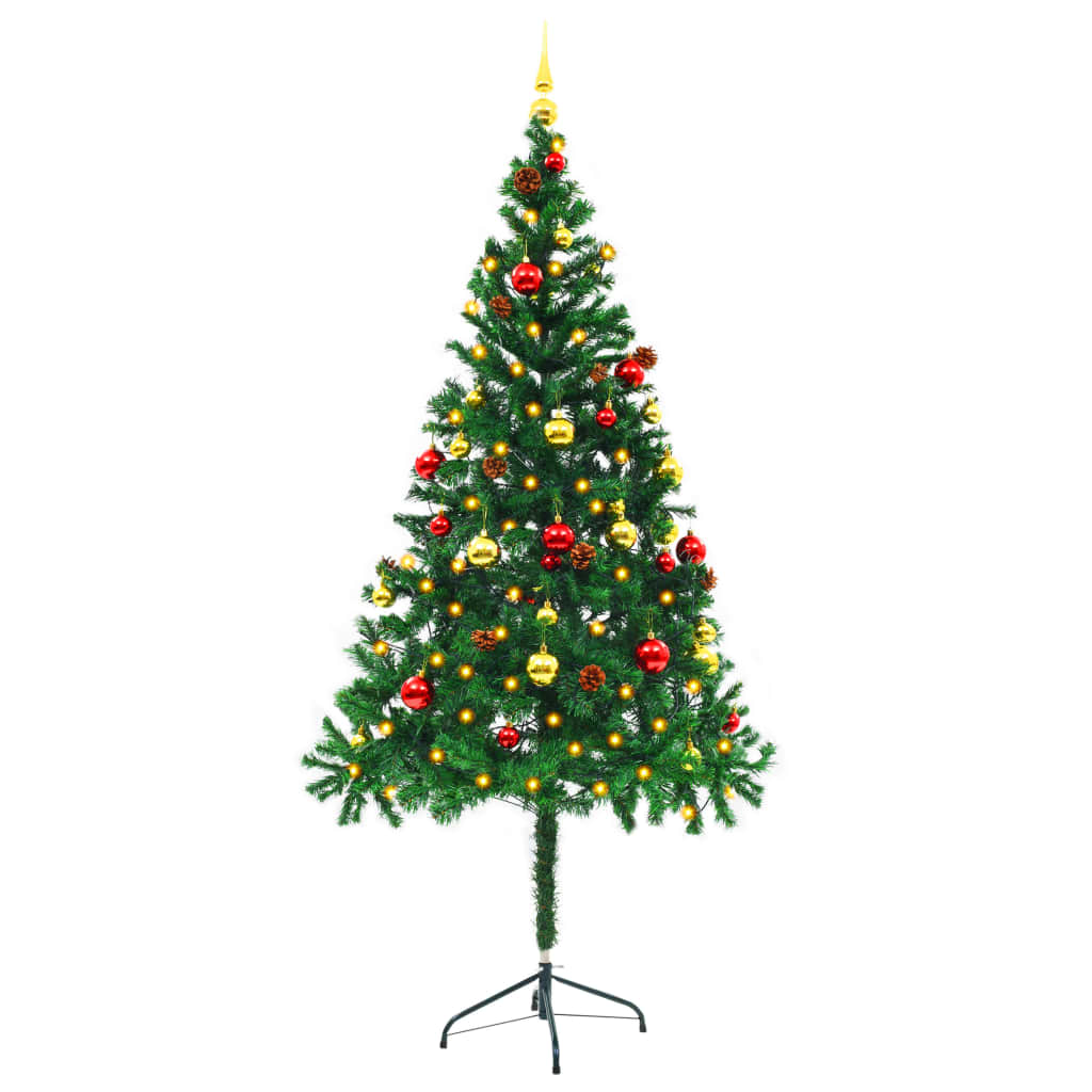 vidaXL Kunstkerstboom versierd met kerstballen en LED's 180 cm groen