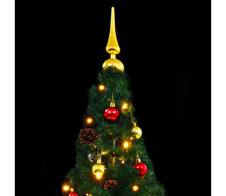 vidaXL Kunstkerstboom versierd met kerstballen en LED's 210 cm groen