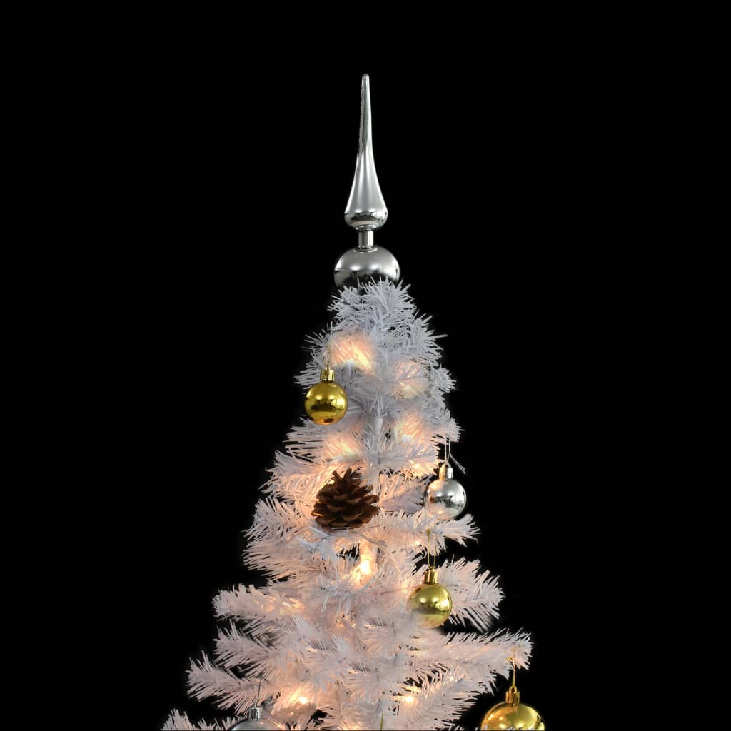 vidaXL Изкуствена елха, украсена с играчки и LED лампи, 150 см, бяла