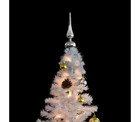 vidaXL Umelý vianočný stromček s ozdobami a LED diódami 180 cm biely