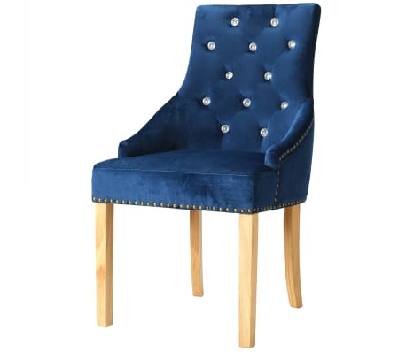vidaXL Valgomojo kėdės, 4 vnt., mėlynos, ažuolo masyvas ir aksomas