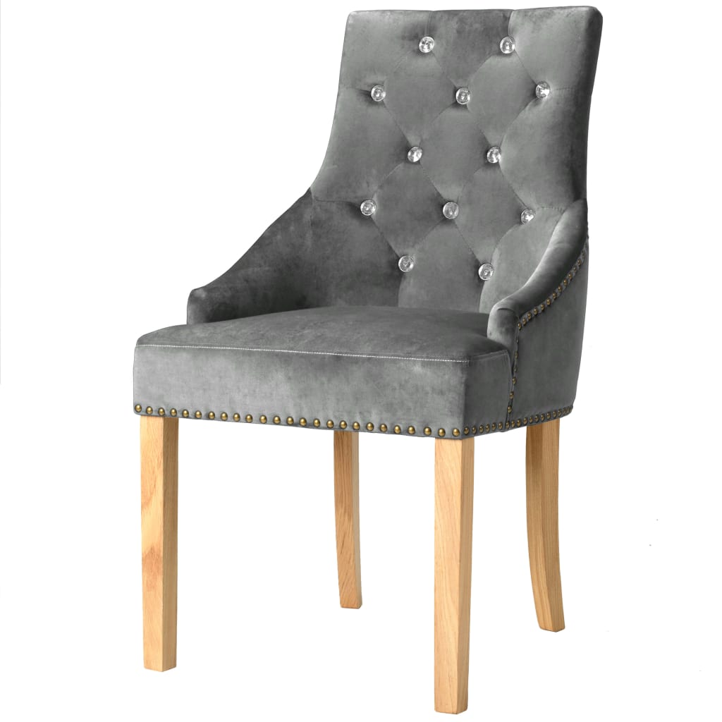 vidaXL Krzesła stołowe, 4 szt., srebrne, lite drewno dębowe i aksamit