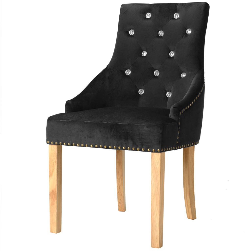vidaXL Krzesła stołowe, 4 szt., czarne, lite drewno dębowe i aksamit