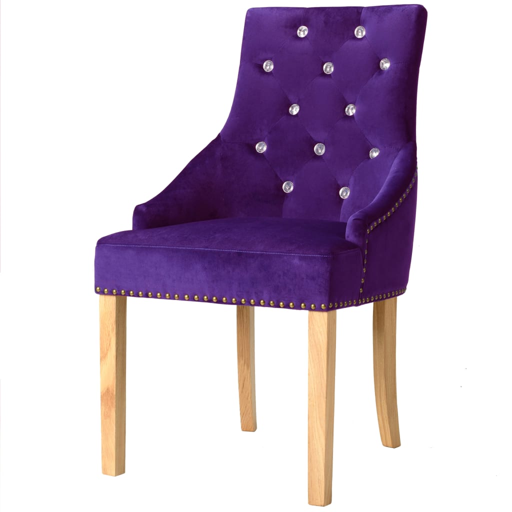 vidaXL Трапезни столове, 6 бр, лилави, дъб масив и кадифе