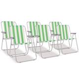 vidaXL Cadeiras campismo dobráveis 6 pcs aço verde e branco 52x62x75cm