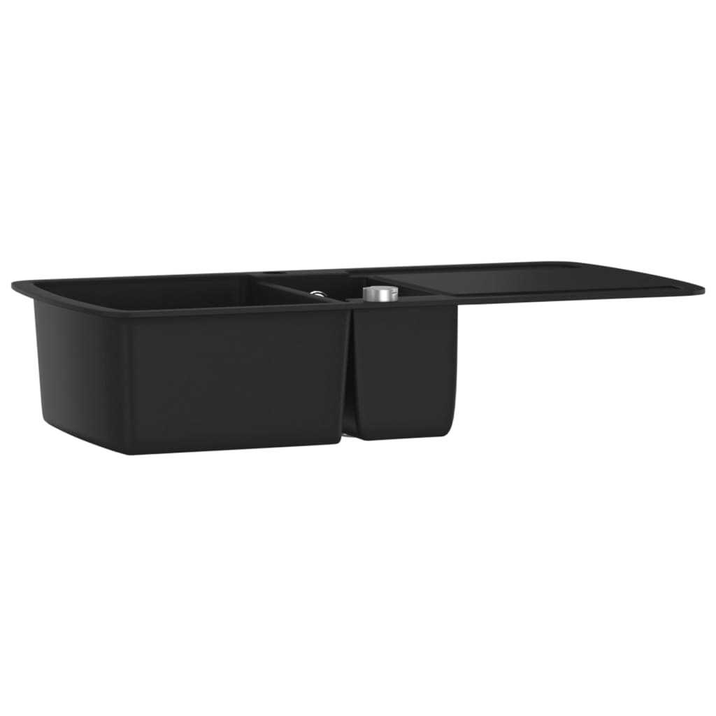 vidaXL Chiuvetă de bucătărie din granit cu două cuve, negru