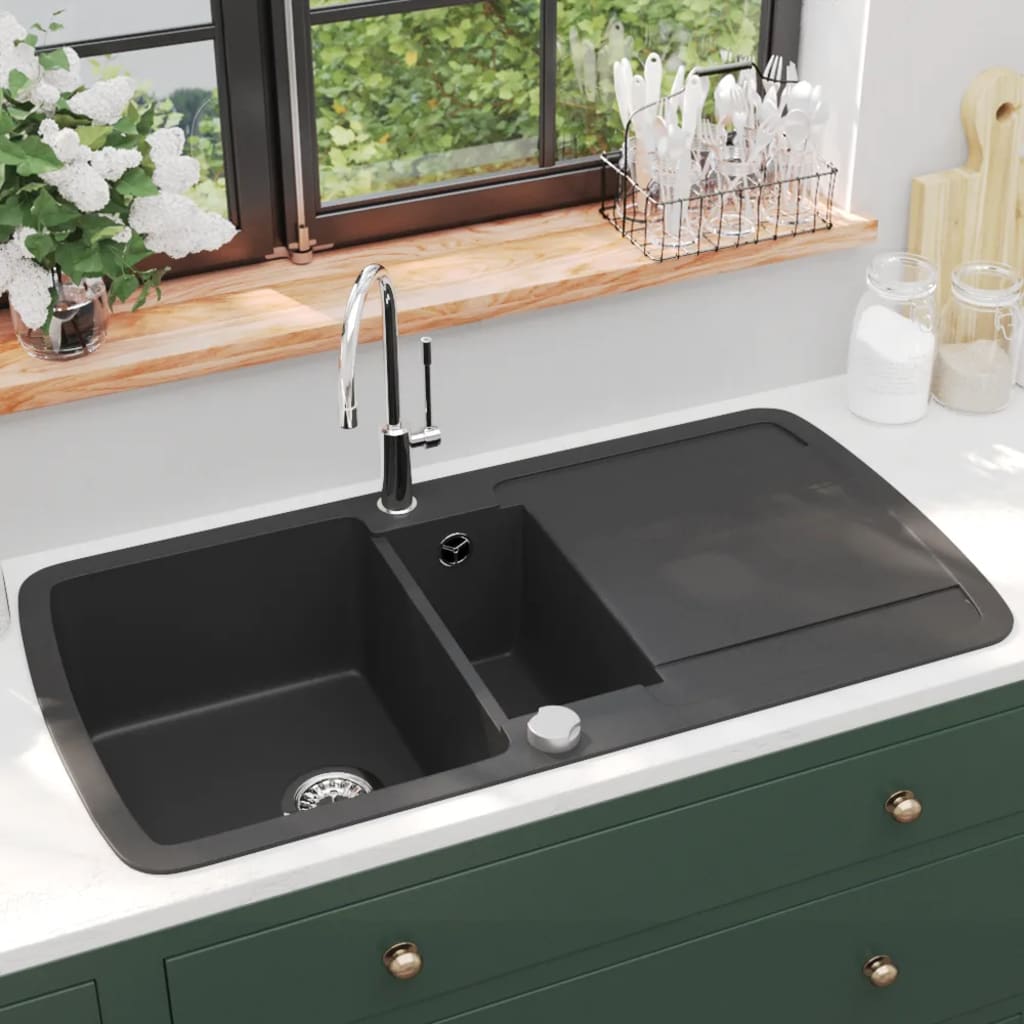 vidaXL køkkenvask dobbelt vask granit sort