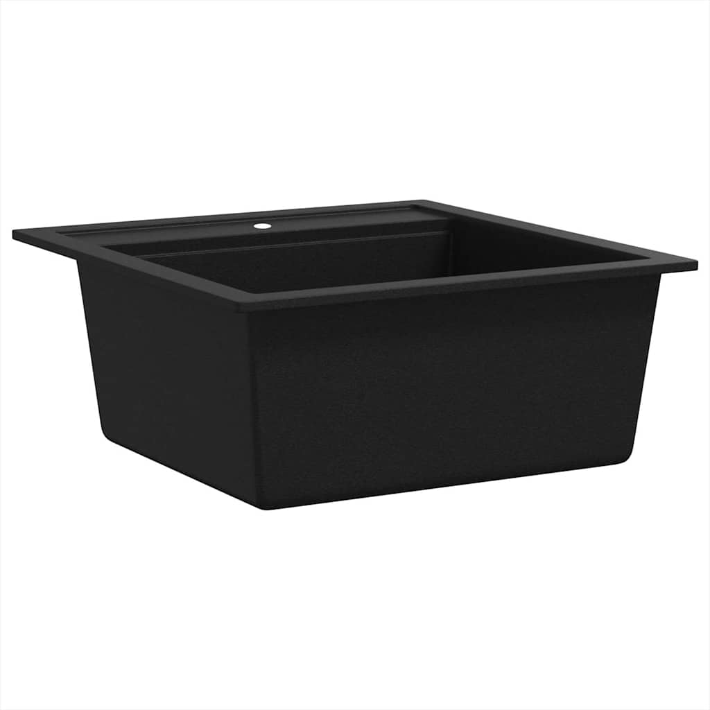 vidaXL Chiuvetă de bucătărie din granit cu o cuvă, negru