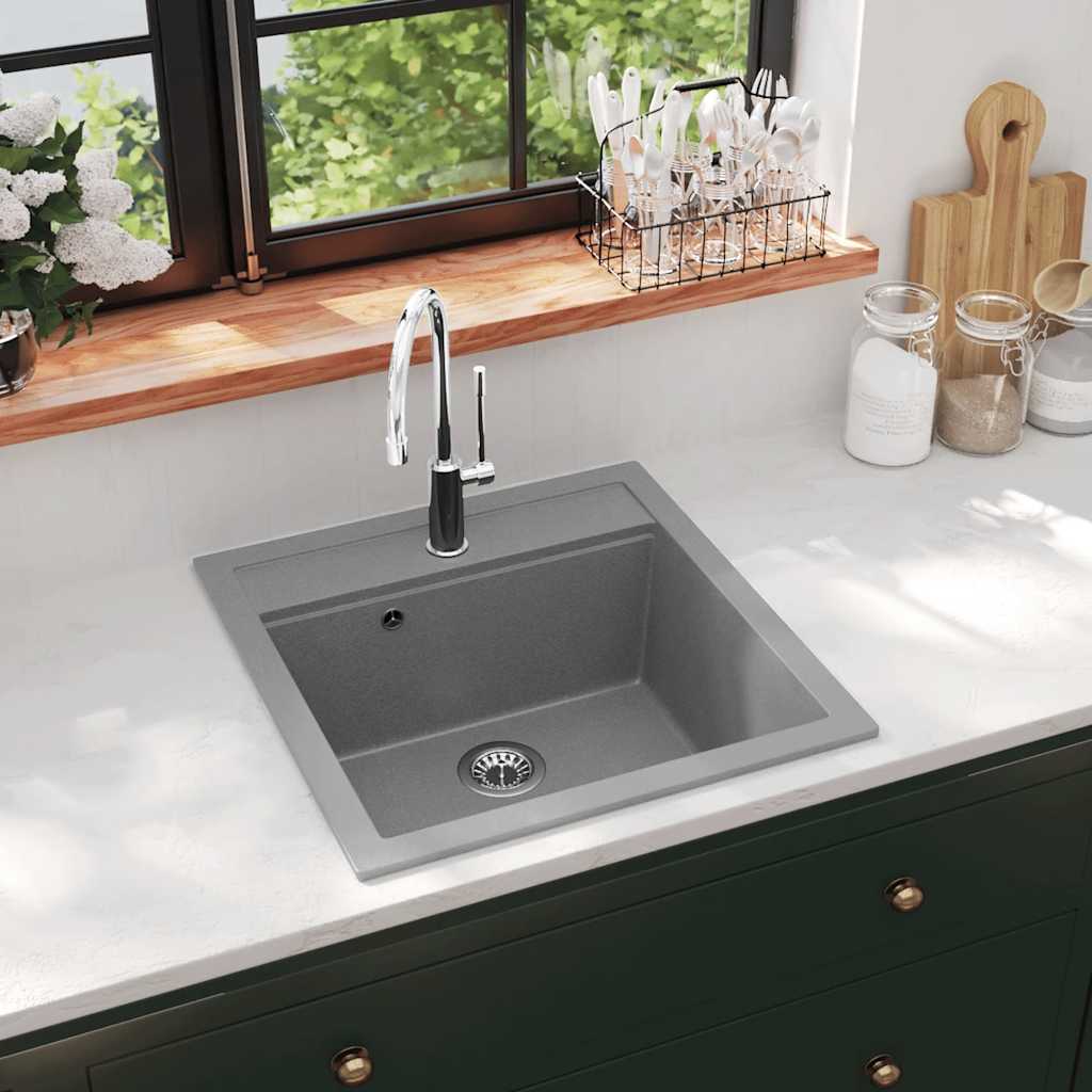 vidaXL Granitspüle Einzelbecken Grau