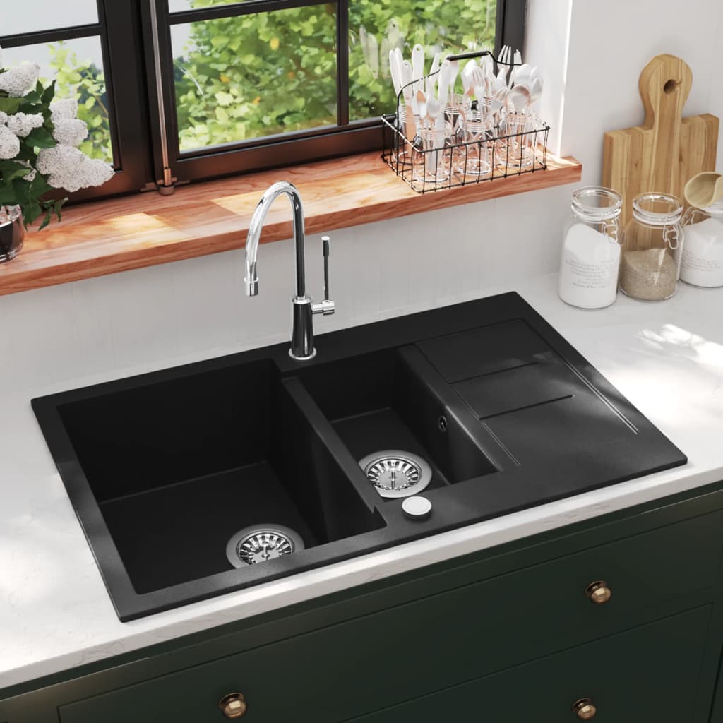  Granite Kitchen Sink Double Basin Kitchen Utility Sinks Multi Colours vidaXL