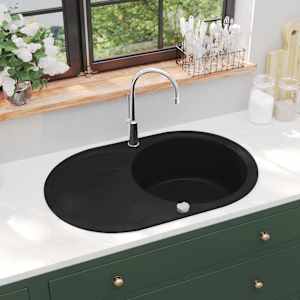 Manestein Fregadero de cocina de granito con sif/ón color gris 1 seno 48 x 39 cm