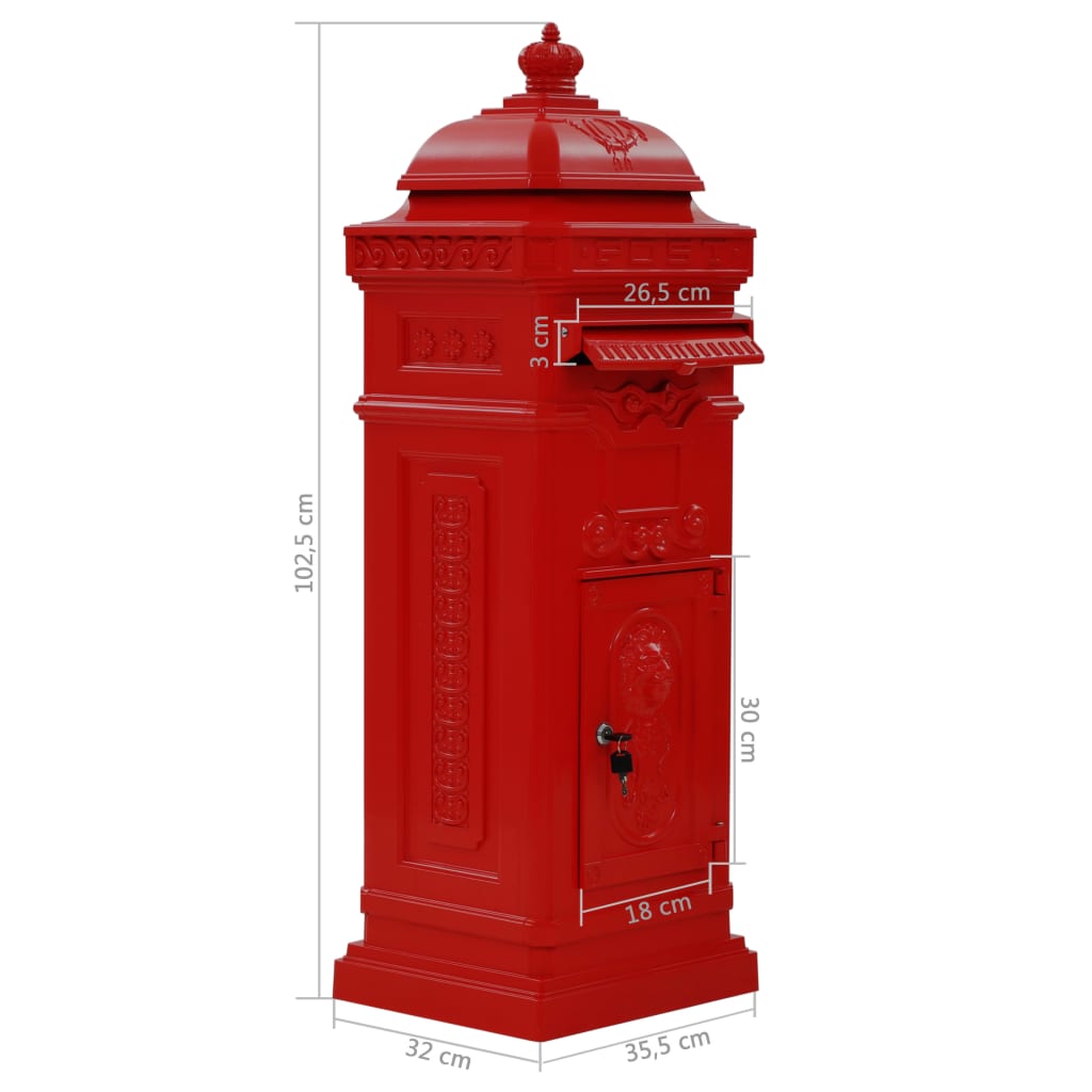 Pillar Letterbox Standing Mailbox Aluminium Vintage Style Multi Colours vidaXL - Picture 37 of 45