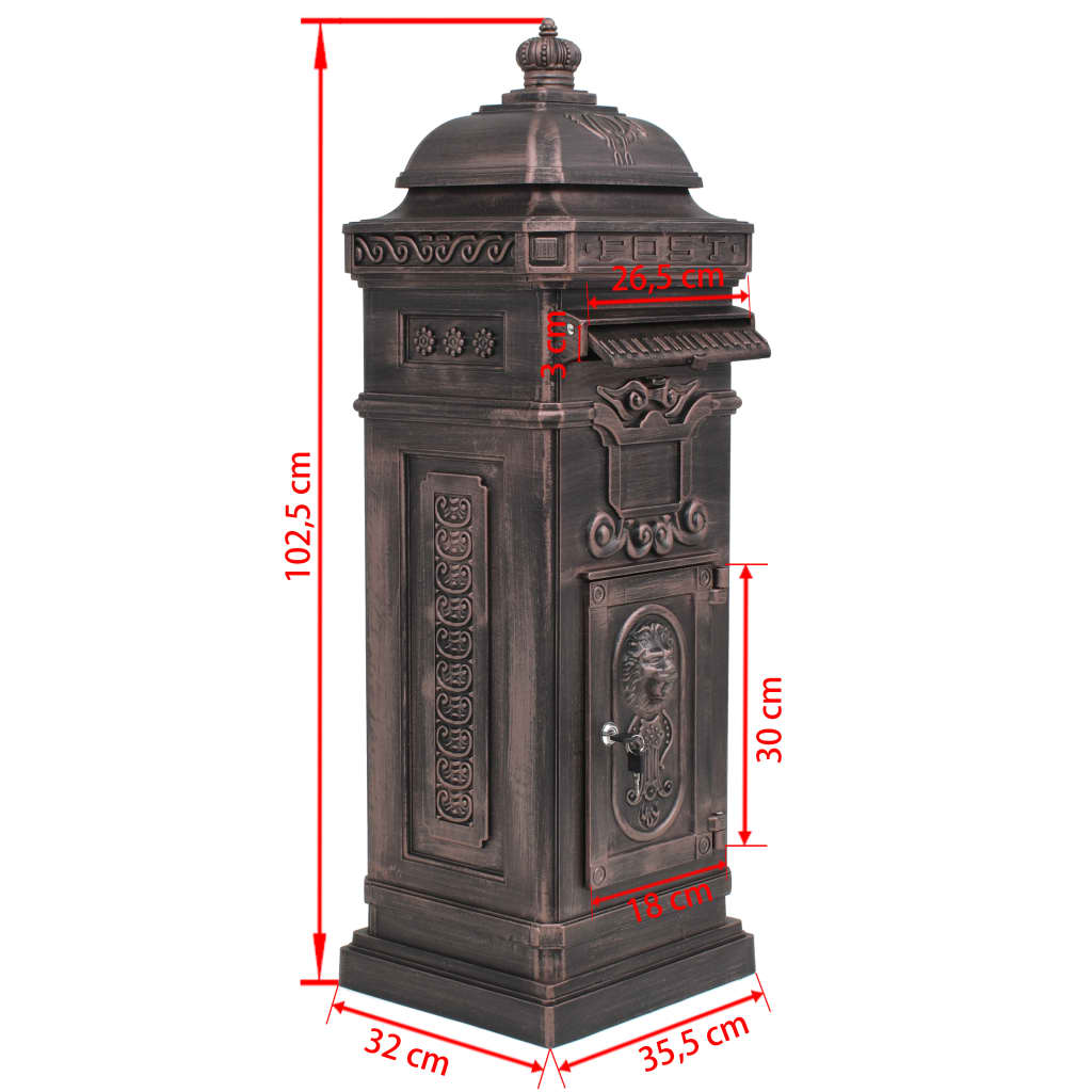 Pillar Letterbox Standing Mailbox Aluminium Vintage Style Multi Colours vidaXL - Picture 17 of 45
