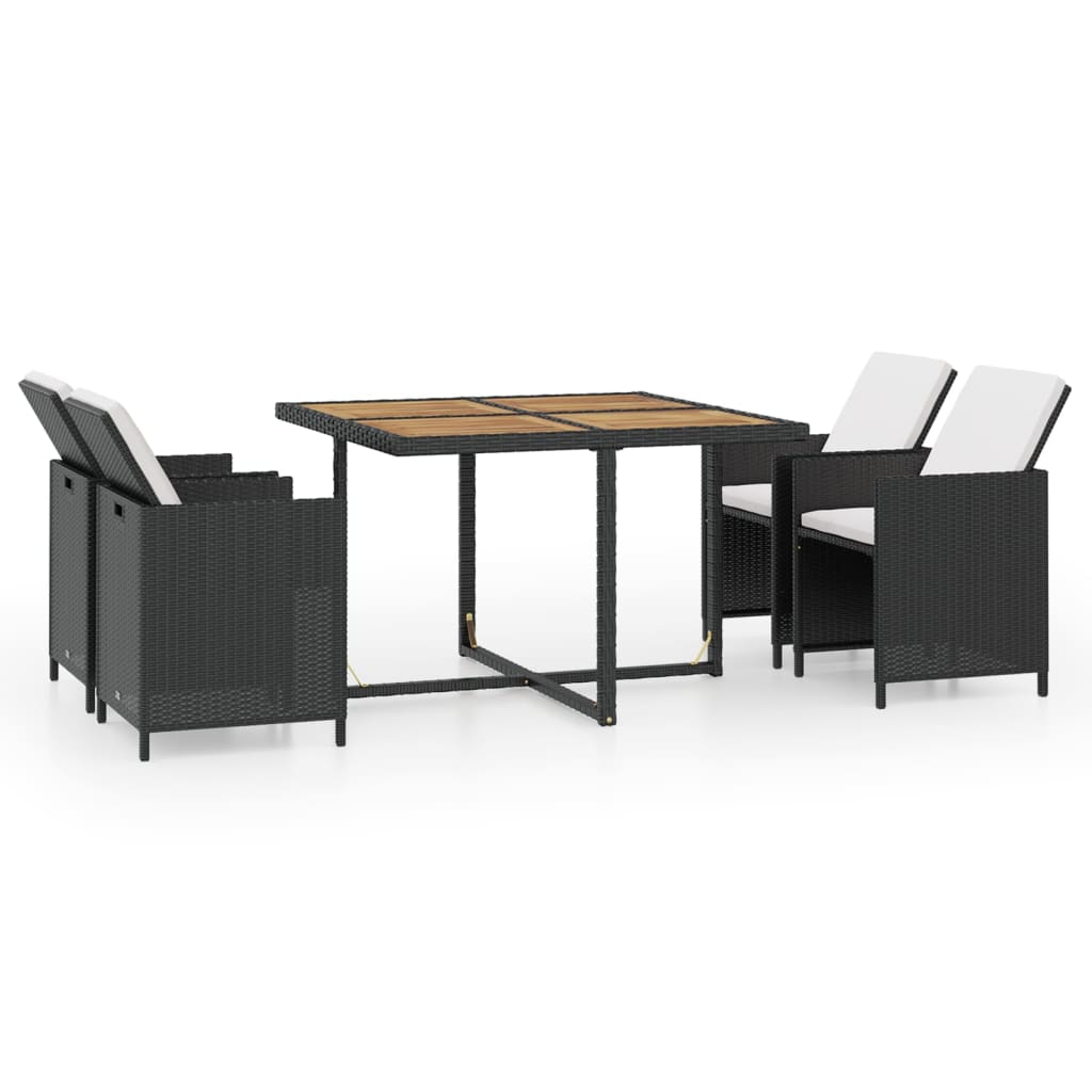

vidaXL 5 Piece Patio Dining Set with Cushions Poly Rattan Black