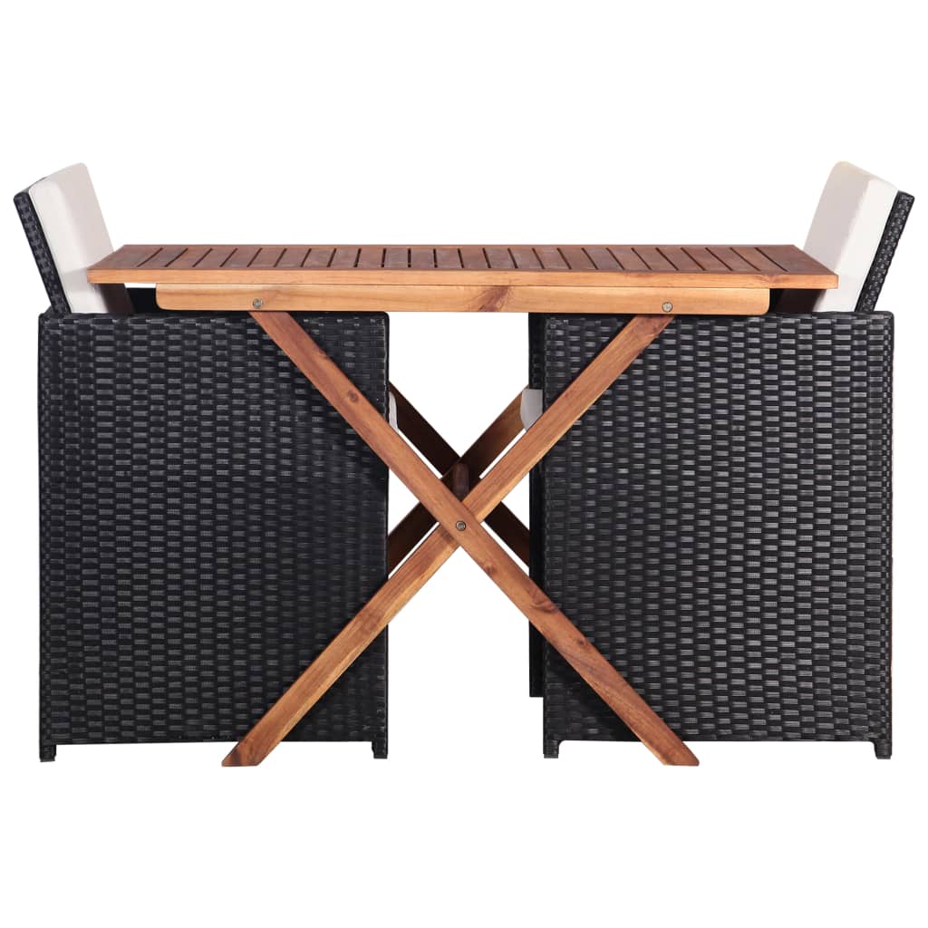 VidaXL - vidaXL 3-delige Bistroset met kussens poly rattan en acaciahout zwart