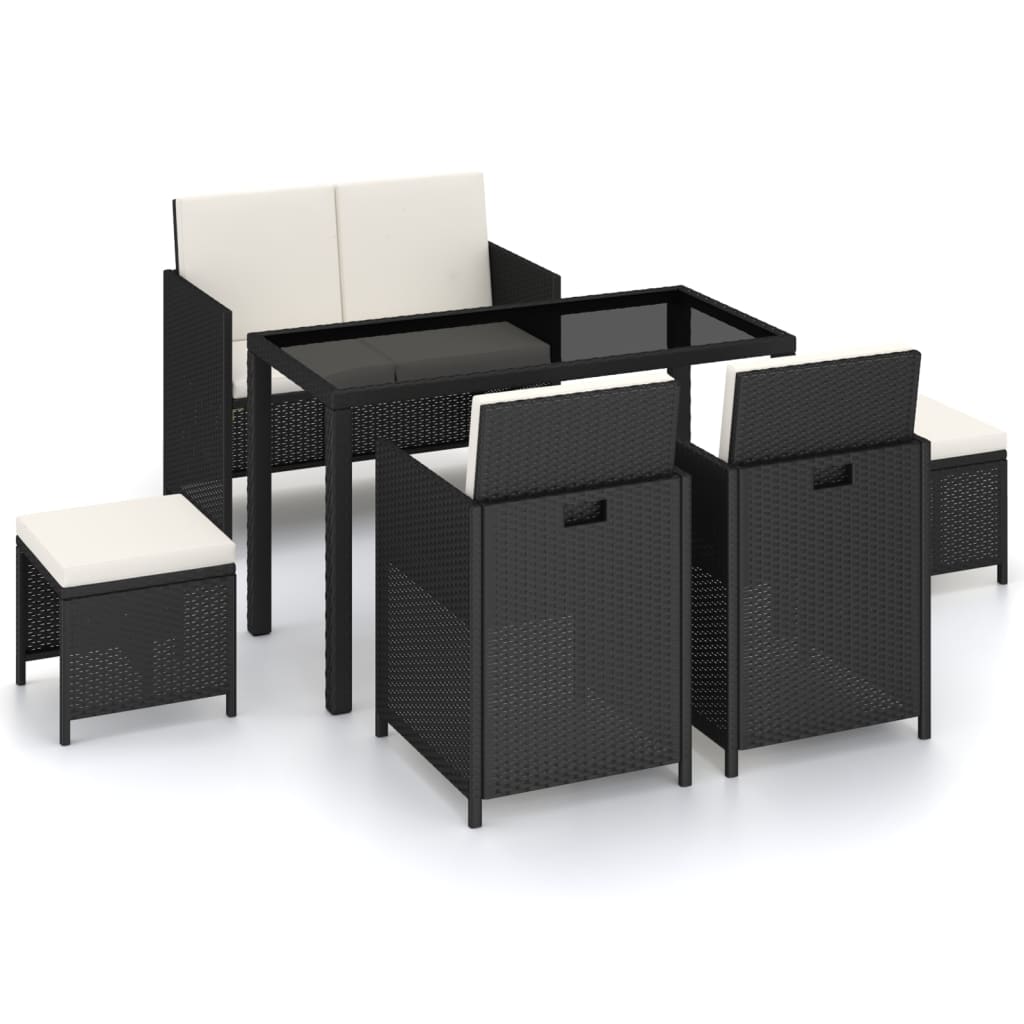 vidaXL Set mobilier de exterior cu perne, 6 piese, negru, poliratan vidaXL