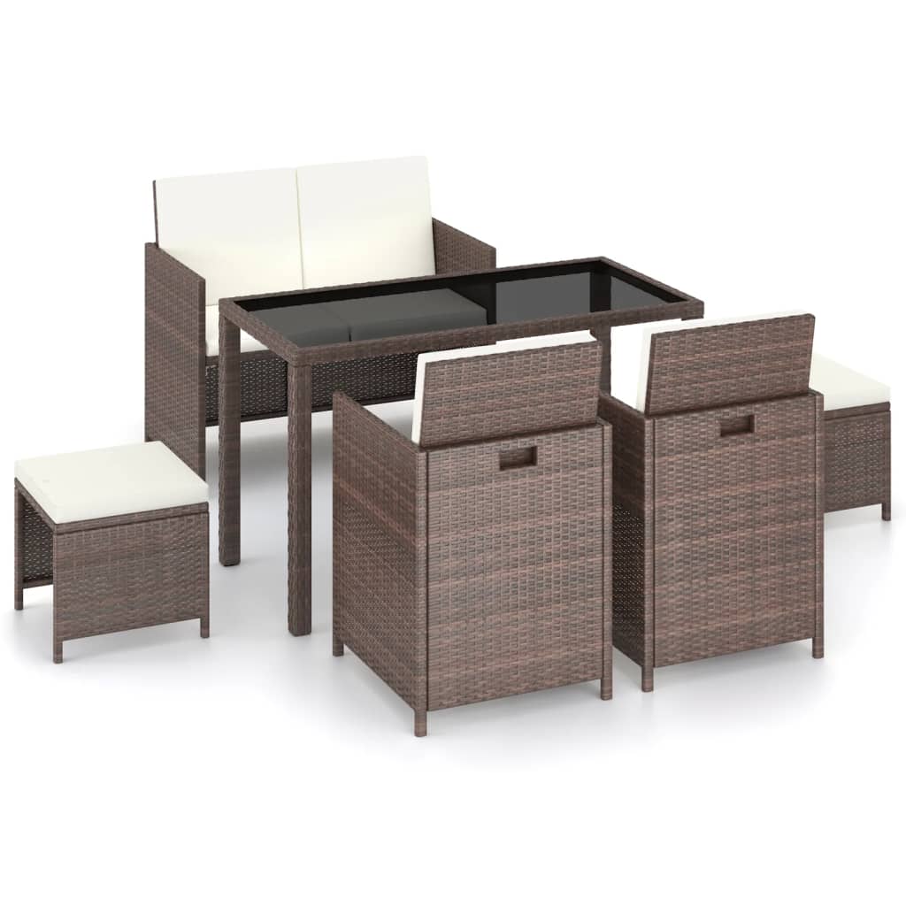 

vidaXL 6 Piece Patio Dining Set with Cushions Poly Rattan Brown