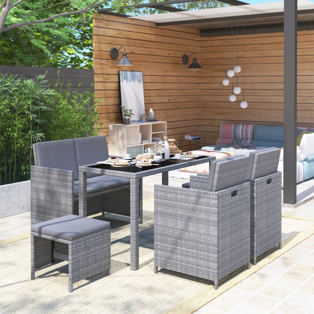 vidaXL Set mobilier de exterior cu perne, 6 piese, gri, poliratan