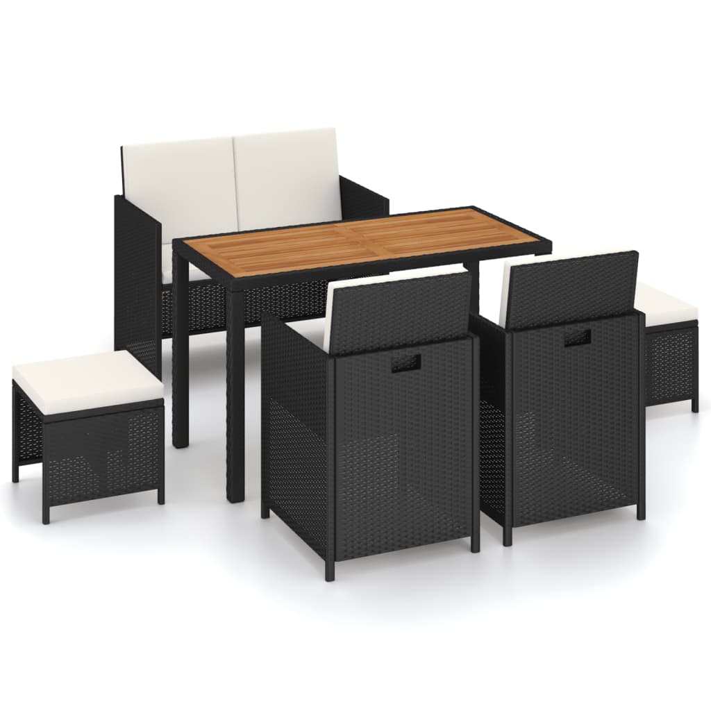 vidaXL Set mobilier de exterior, 6 piese negru, poliratan, lemn acacia vidaXL