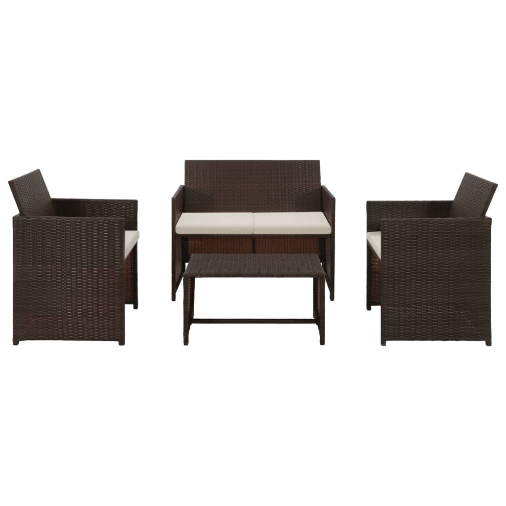 vidaXL 4-tlg. Garten-Lounge-Set mit Auflagen Poly Rattan Braun