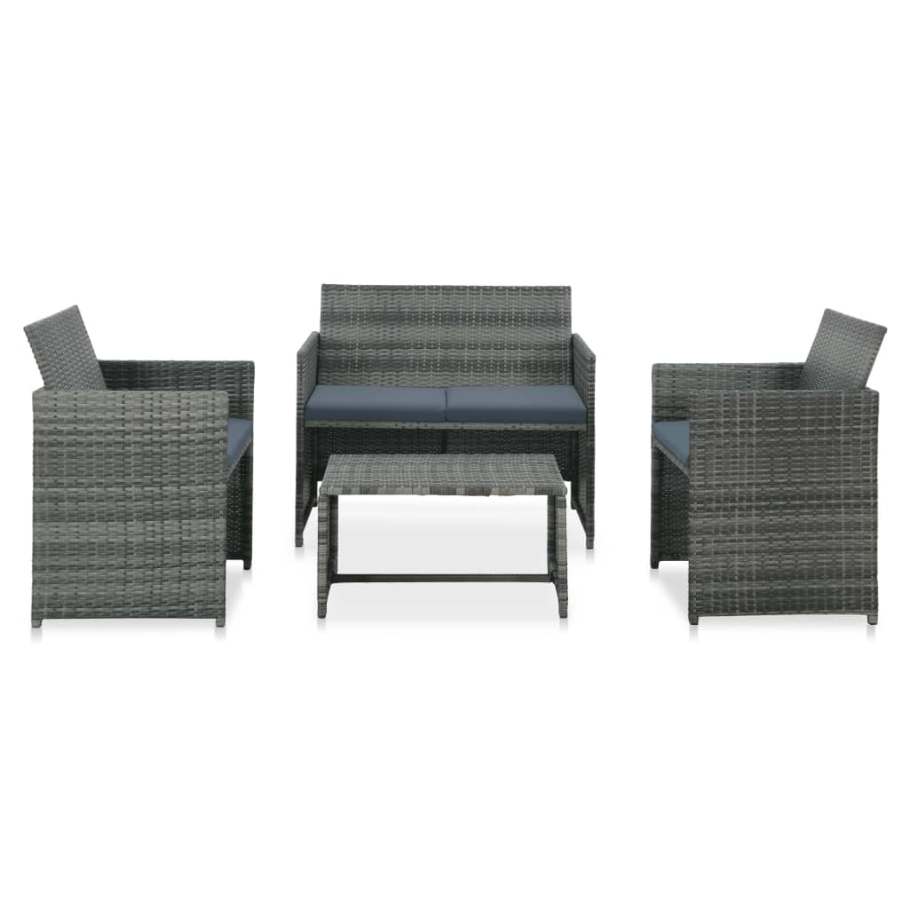 

vidaXL 4 Piece Patio Lounge with Cushions Set Poly Rattan Gray
