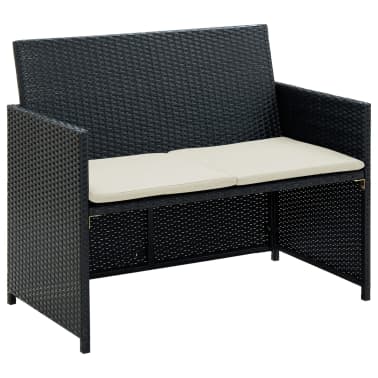 Vidaxl 2 Seater Garden Sofa With Cushions Black Poly Rattan Vidaxl 2 Seater Garden Sofa With