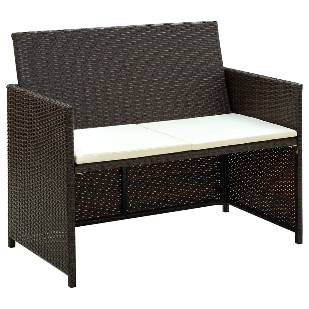 vidaXL 2-Sitzer-Gartensofa mit Polstern Braun Poly Rattan