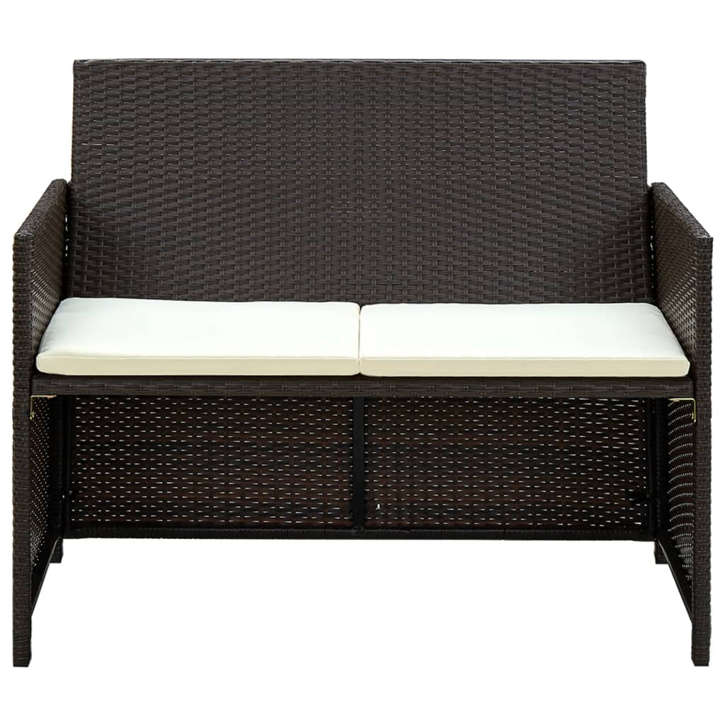 vidaXL Tuinbank 2-zits met kussens poly rattan bruin afbeelding