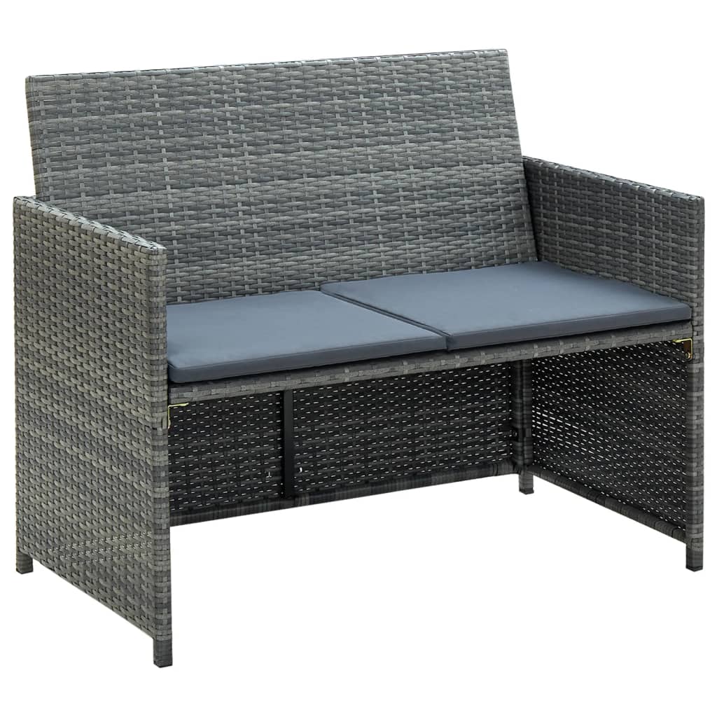 vidaXL 2-Sitzer-Gartensofa mit Polstern Grau Poly Rattan