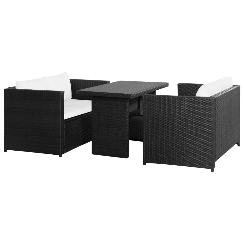 vidaXL Set mobilier de grădină cu perne, 3 piese, negru, poliratan