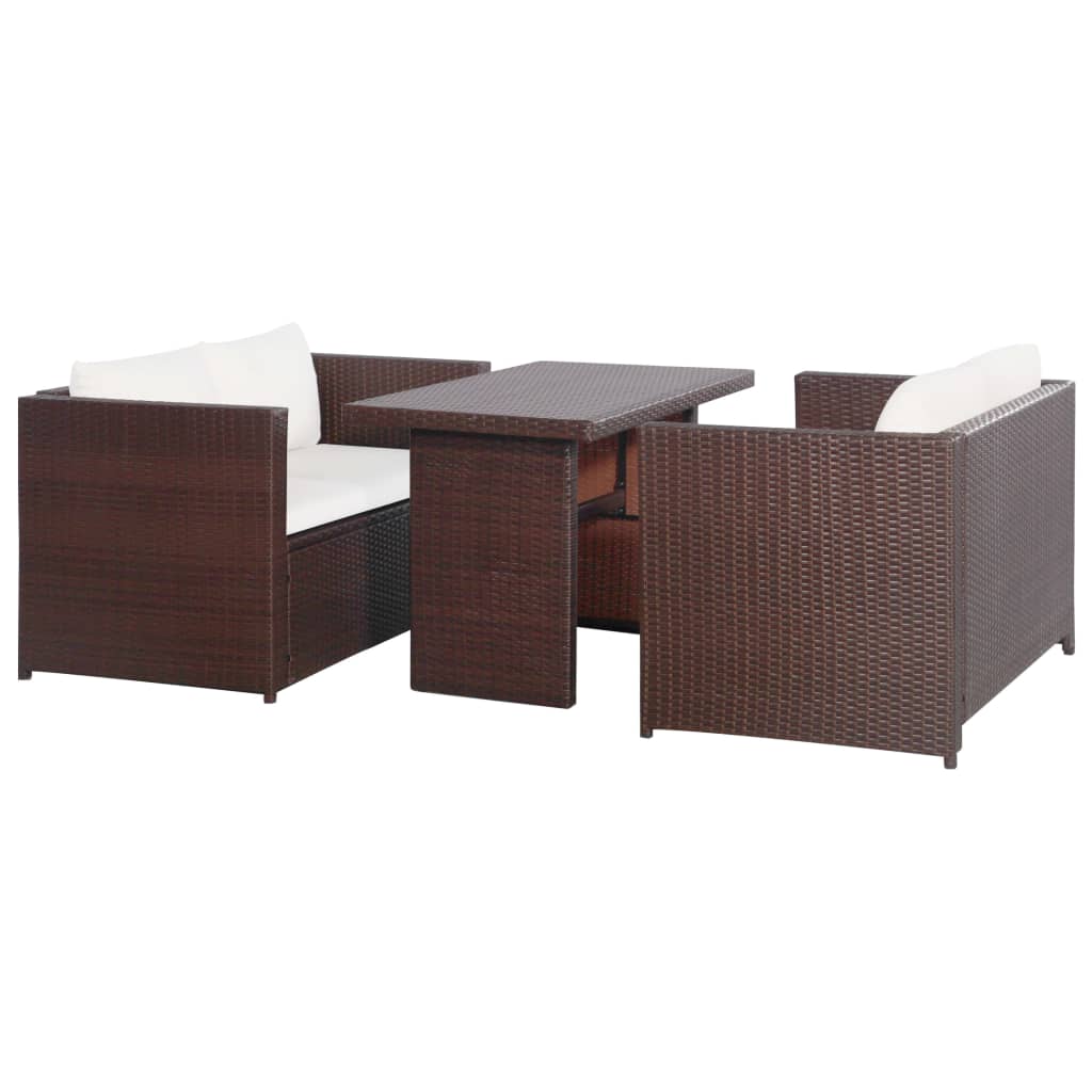 vidaXL Set mobilier bistro cu perne, 3 piese, maro, poliratan