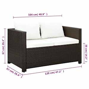 3dílný bistro set s poduškami hnědý polyratan hnědý - obrázek 7