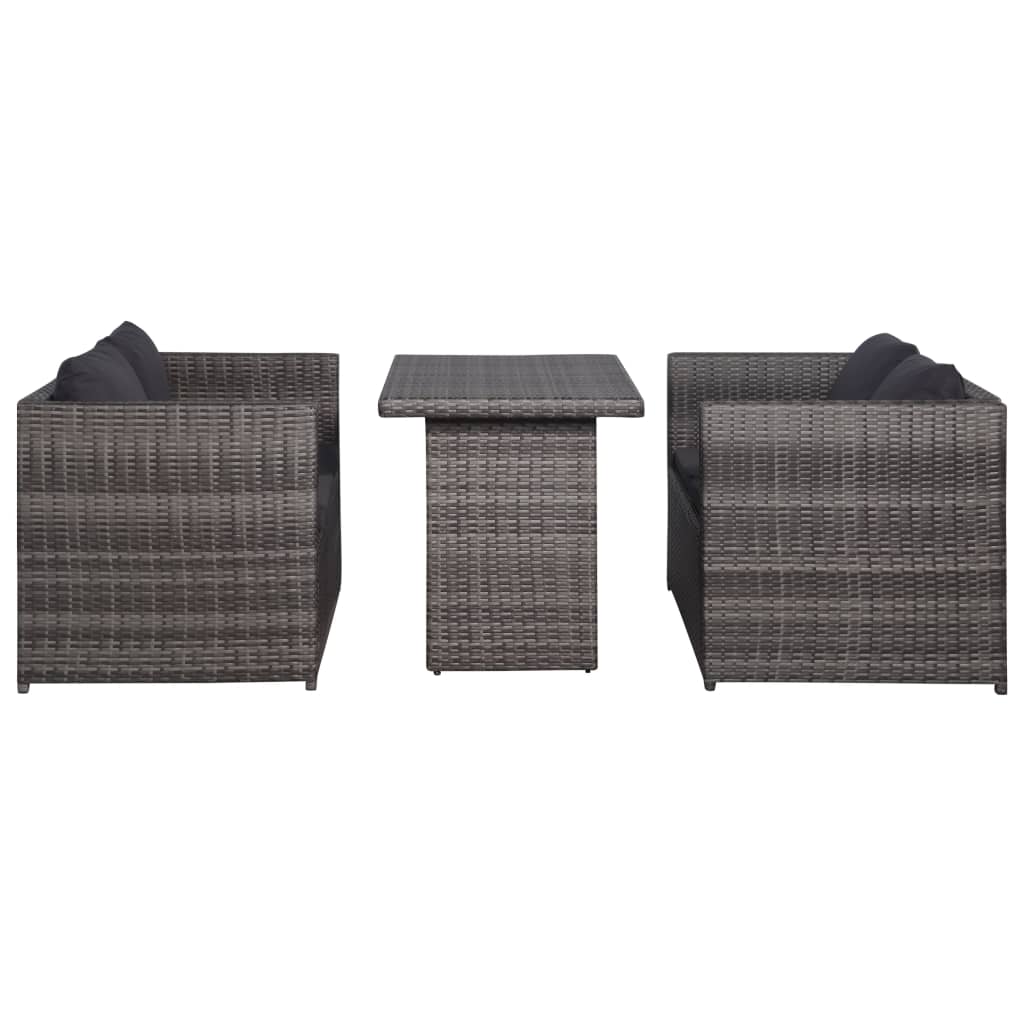 vidaXL 3 darabos szürke polyrattan bisztrószett párnákkal