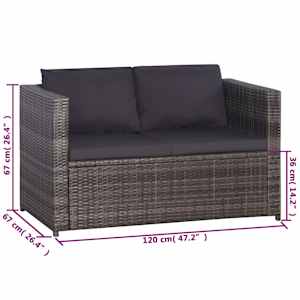3dílný bistro set s poduškami hnědý polyratan šedý - obrázek 7