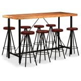 vidaXL 9 Piece Bar Set Solid Sheesham Wood and Genuine Leather
