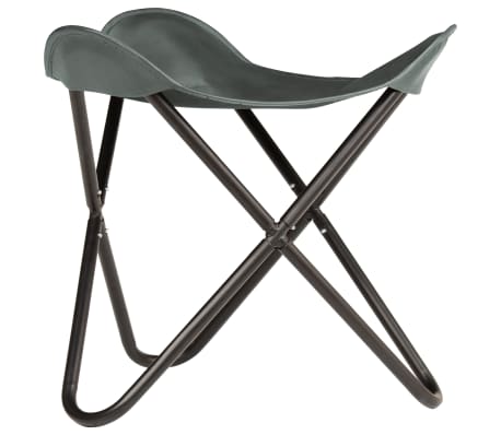 vidaXL Butterfly Stool Grey Real Leather
